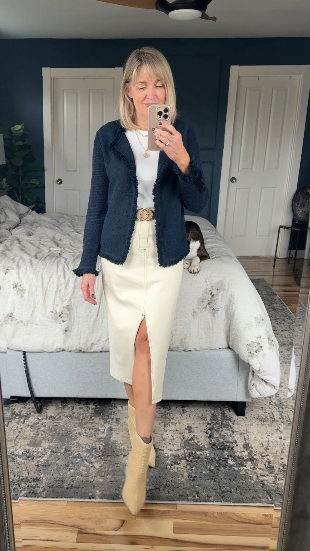 Spring outfit with Nic + Zoe.

Use my code DOUSEDINPINK10 for 10% off Melinda Maria.

Trending fashion, over 40 style, workwear outfit, denim skirt, mom looks, woven booties, fringe jacket, style inspired, high low fashionn

#LTKOver40 #LTKWatchNow #LTKStyleTip