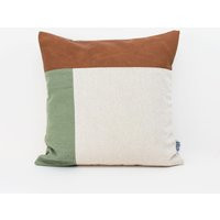 Geometric Throw Pillow Covers Faux Leather Cushion Cover Green, Modern Rustic Case Farmhouse Linen P | Etsy (US)