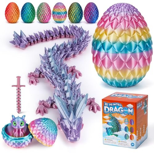 NIUCOO 12" 3D Printed Dragon Egg, Surprise Fidget Eggs with Articulated Printer Crystal Dragon, Mystery Cute Animals Dragons Kids Toy, Prefilled Easter Eggs Basket Stuffers Toys for Boys Girls | Amazon (US)