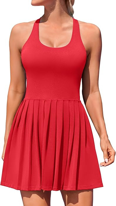ATTRACO Women Tennis Dress with Built in Shorts and Bra Pleated Golf Dress Seamless Athletic Dres... | Amazon (US)