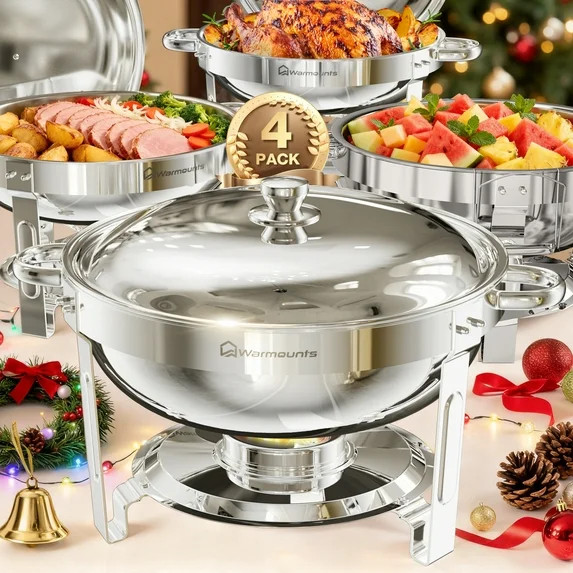 WARMOUNTS Round Chafing Dish Buffet Set 4 Pack, 5QT Polished Stainless Steel Chafing Dish, Buffet... | Walmart (US)