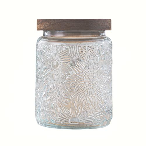 ANSQU Vintage Glass Jar, 23.7 FL OZ Glass Food Storage Container, Decortive Glass Jar with Airtight Lid, Cookie Jar Sugar Container for Kitchen Counter Holds Coffee, Tea, Sugar or Bath Salts (Flower) | Amazon (US)