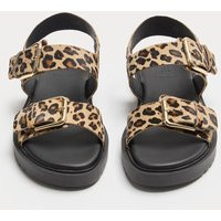 M&S Leather Leopard Print Flatform Sandals Brown Mix | Marks & Spencer (UK)