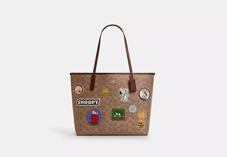 Coach X Peanuts City Tote In Signature Canvas With Patches | Coach Outlet US