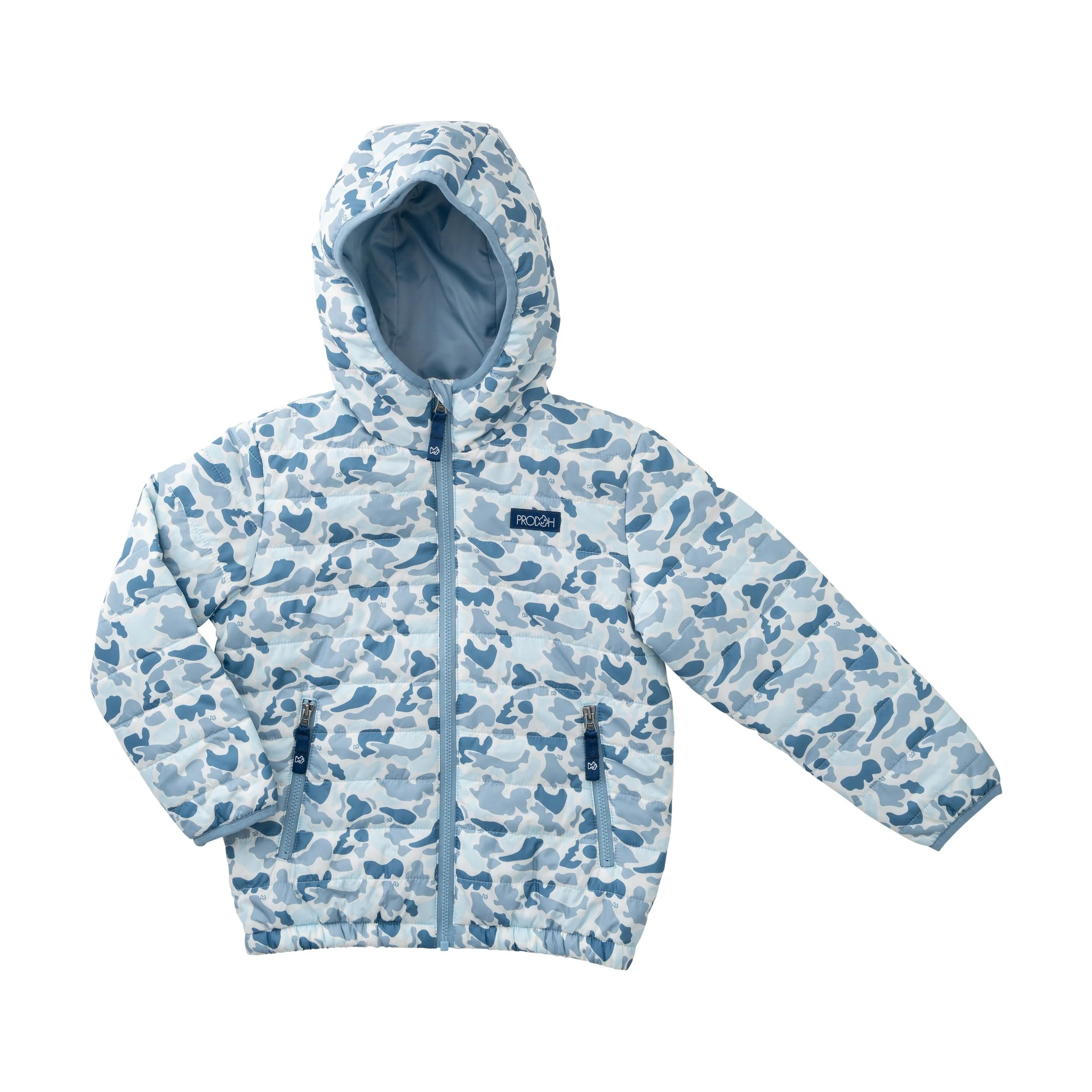 Boys Hooded Puffer Jacket in Blue Break Point Camo | PRODOH