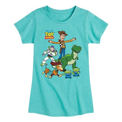 Girls' Toy Story Toy Story Group Fitted Short Sleeve Graphic T-Shirt - Turquoise - Medium | Target