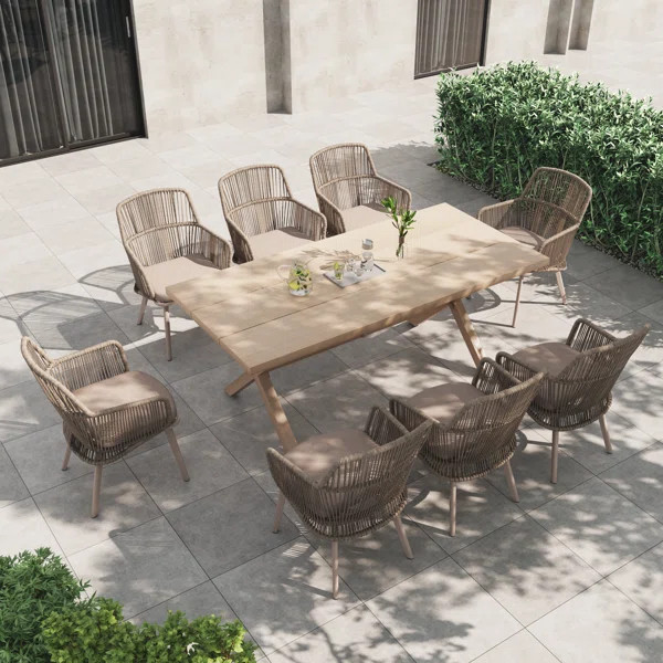8 - Person Rectangular Outdoor Dining Set With Cushions | Wayfair North America