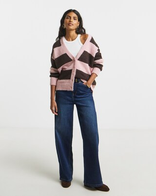 Simply Be Stripe Fluffy Boyfriend Cardigan | Simply Be | Simply Be (UK)