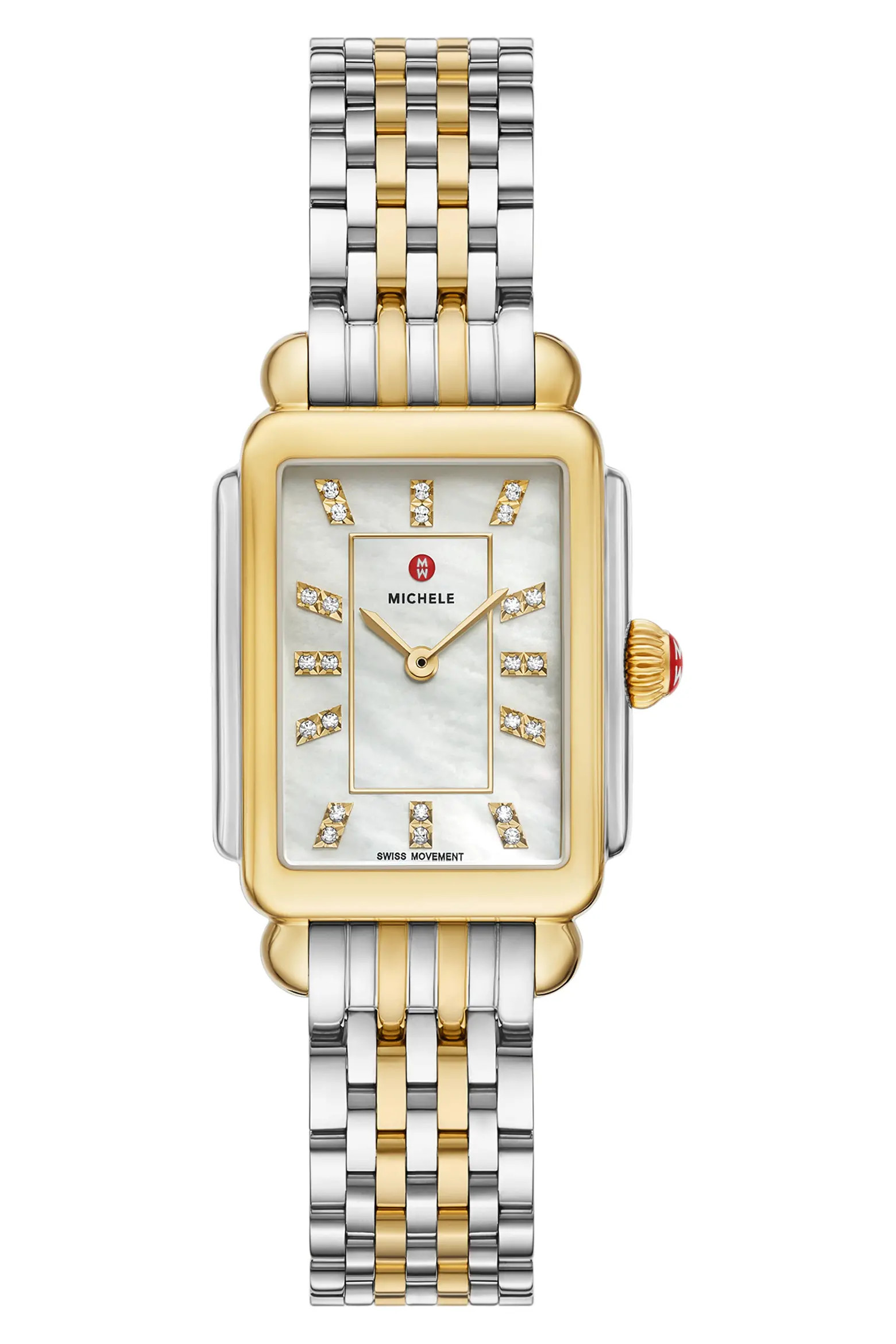 MICHELE Deco Courbe Diamond & 18K Gold Plate Bracelet Watch, 26mm x 32mm (Women) | Nordstrom | Nordstrom
