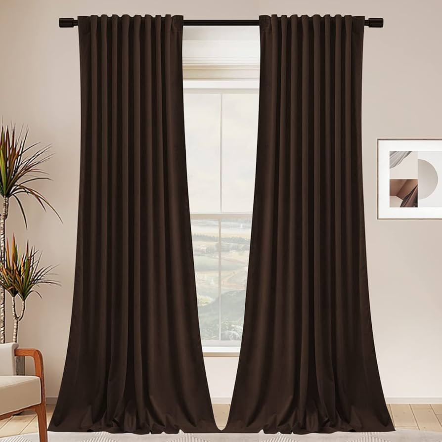 SNITIE Brown 108 in Long Velvet Curtains with Back Tab and Rod Pocket Thermal Insulated Soft Priv... | Amazon (US)