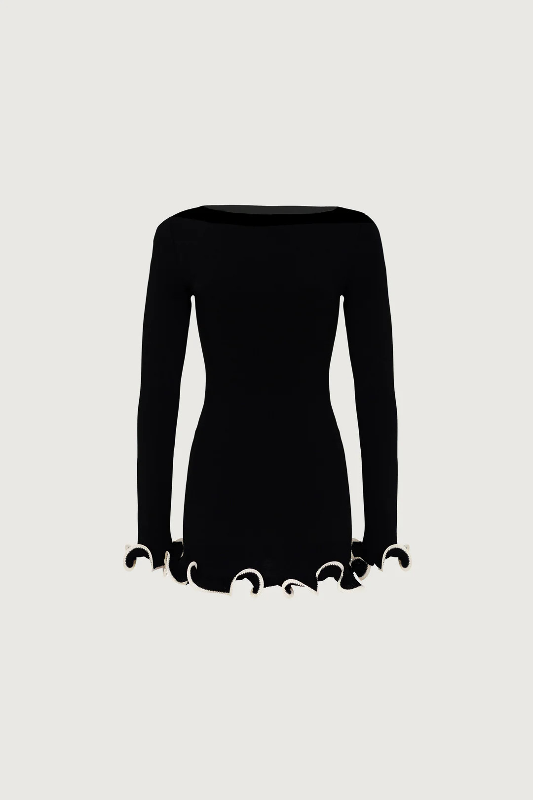 Ruffle Hem Mini Dress (Black/Cream) | SAME