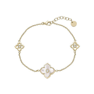 Yellow Gold Plated Sterling Silver Mother of Pearl and CZ Flower Bracelet 7-8"  | eBay | eBay US