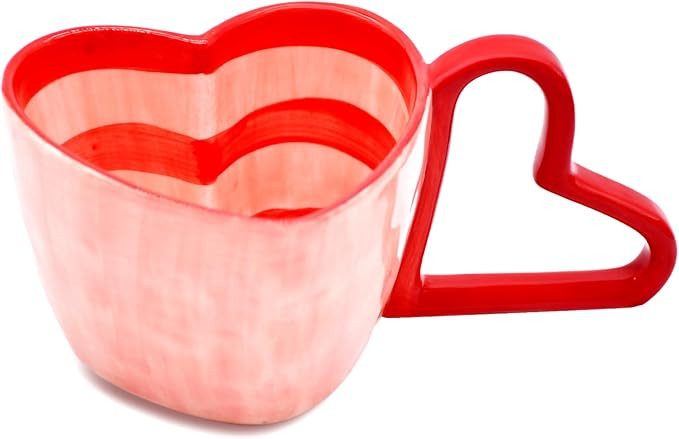 10.5 oz Large Heart Shaped Mug, Romantic Ceramic Coffee Cup, 300ml Holiday Drinkware, Valentine's... | Amazon (US)
