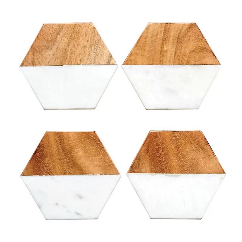 Ivy Marble and Mango Wood Hexagon Shaped Coaster (Set of 4) | Wayfair North America