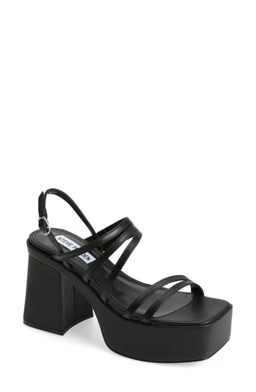 Steve Madden Bossy Platform Strappy Sandal in Black Leather at Nordstrom, Size 8 | Nordstrom