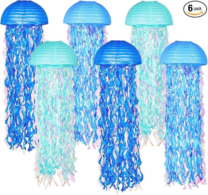 OBXT 10" Blue Hanging Jellyfish Paper Lanterns - Under the Sea Party & Mermaid Birthday Decoratio... | Amazon (US)