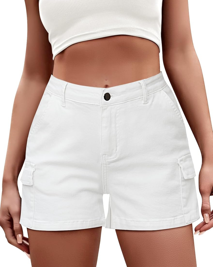 LookbookStore 2023 Cargo Shorts for Women High Waisted Casual Summer Stretchy Chino Shorts Short Car | Amazon (US)