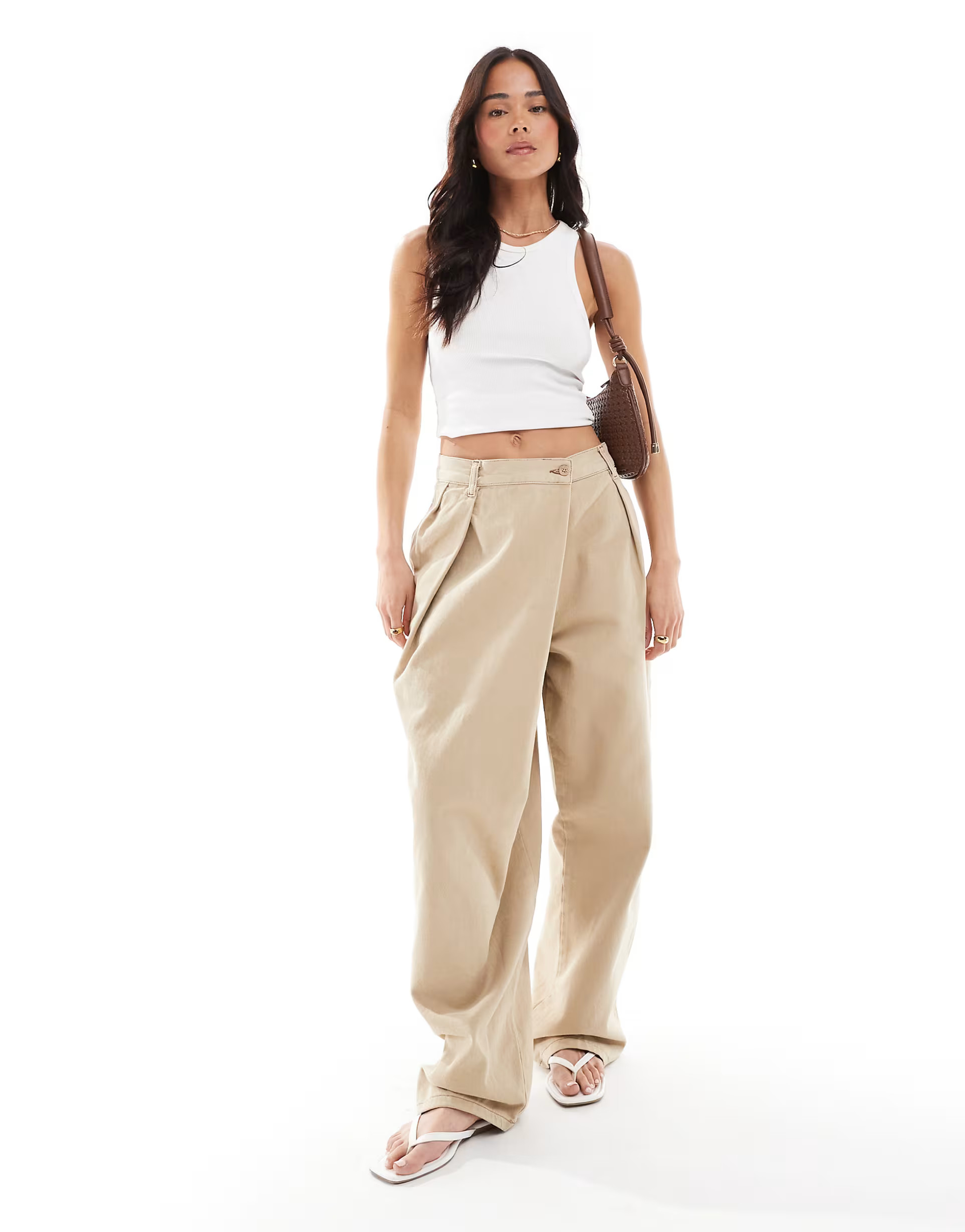ASOS DESIGN denim wrap detail wide leg jean in light sand | ASOS (Global)
