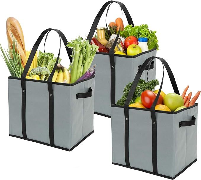 Reusable Grocery Bags Set Durable Heavy Duty Tote Bag Collapsible Grocery Shopping Box Bag with R... | Amazon (CA)