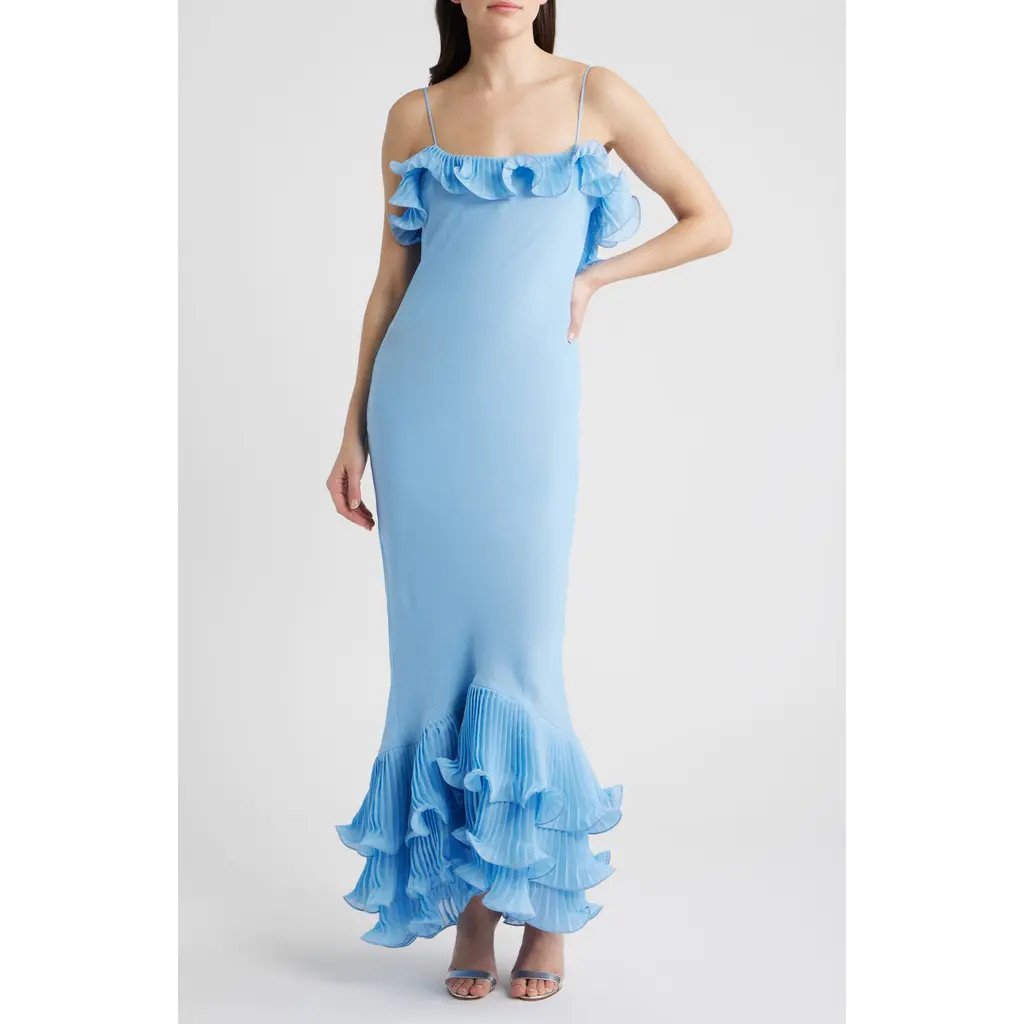 Delfi Collective Delina Open Back Mermaid Gown in Baby Blue at Nordstrom, Size Large | Nordstrom