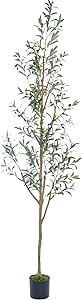 7.6FT (92'') Olive Tree Tall Skinny Artificial Plants for Home Indoor, Fake Potted Olive Silk Tre... | Amazon (US)