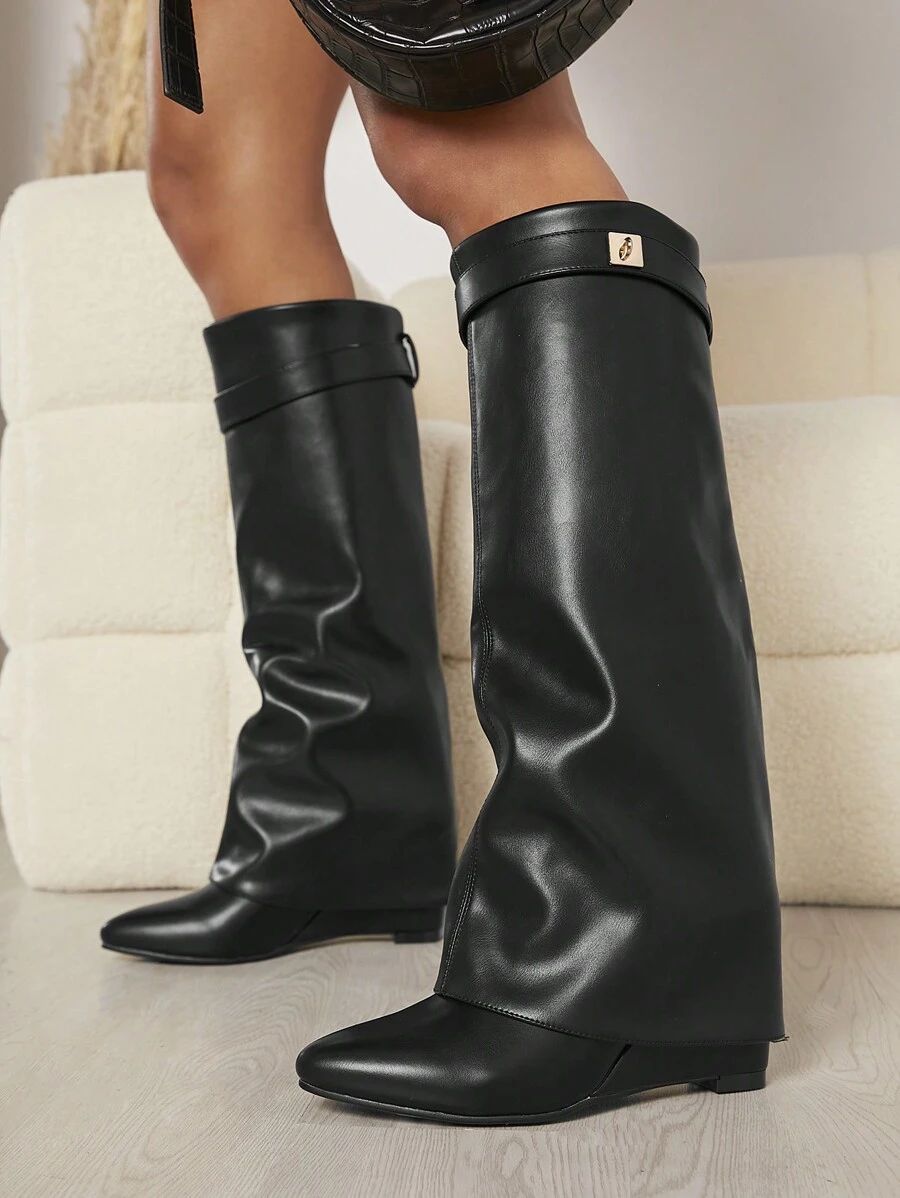 Faux Leather Knee High Boots | SHEIN