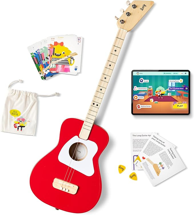 Loog Pro Acoustic kids Guitar 3-strings Ages 6+ Learning App and Lessons Included Red | Amazon (US)