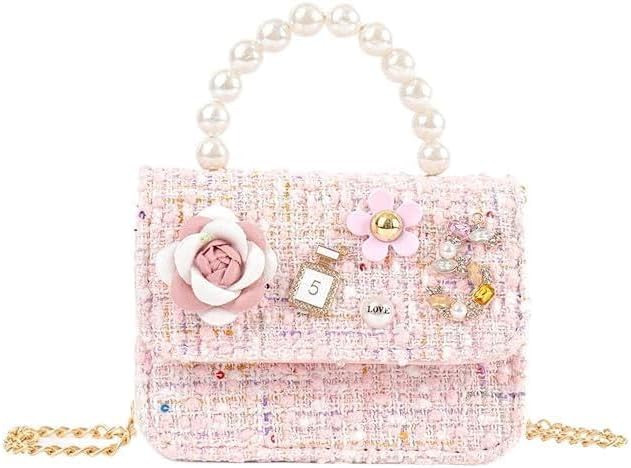 Little Girls Princess Purses Cute Crown Crossbody Bag Handbag with Pearl Handle for Kids Toddler | Amazon (US)