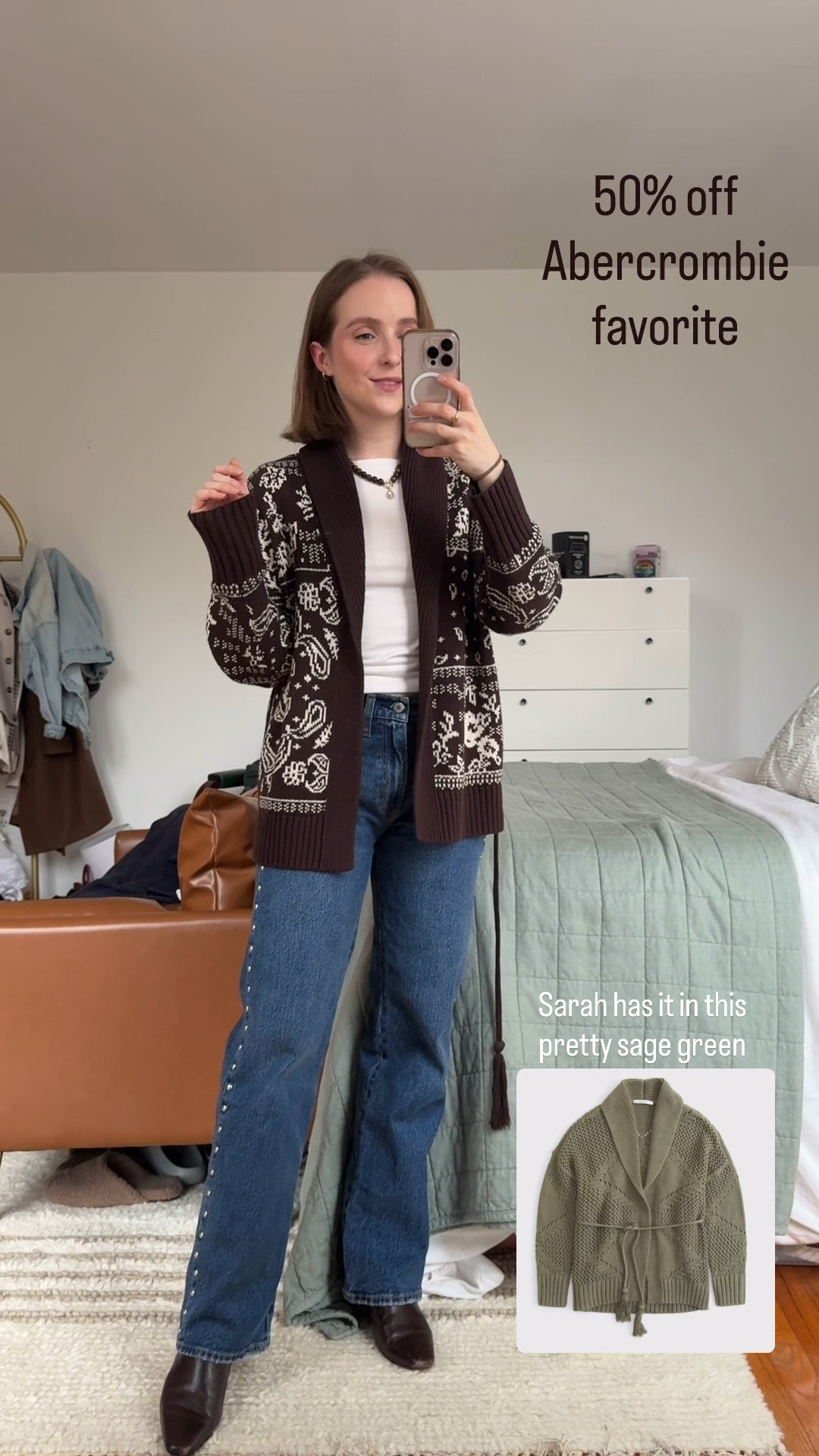 50% off Abercrombie 
Wearing xs tie sweater 
25 short studded jeans 
7 boots 


#LTKootd #LTKSaleAlert #LTKPetite