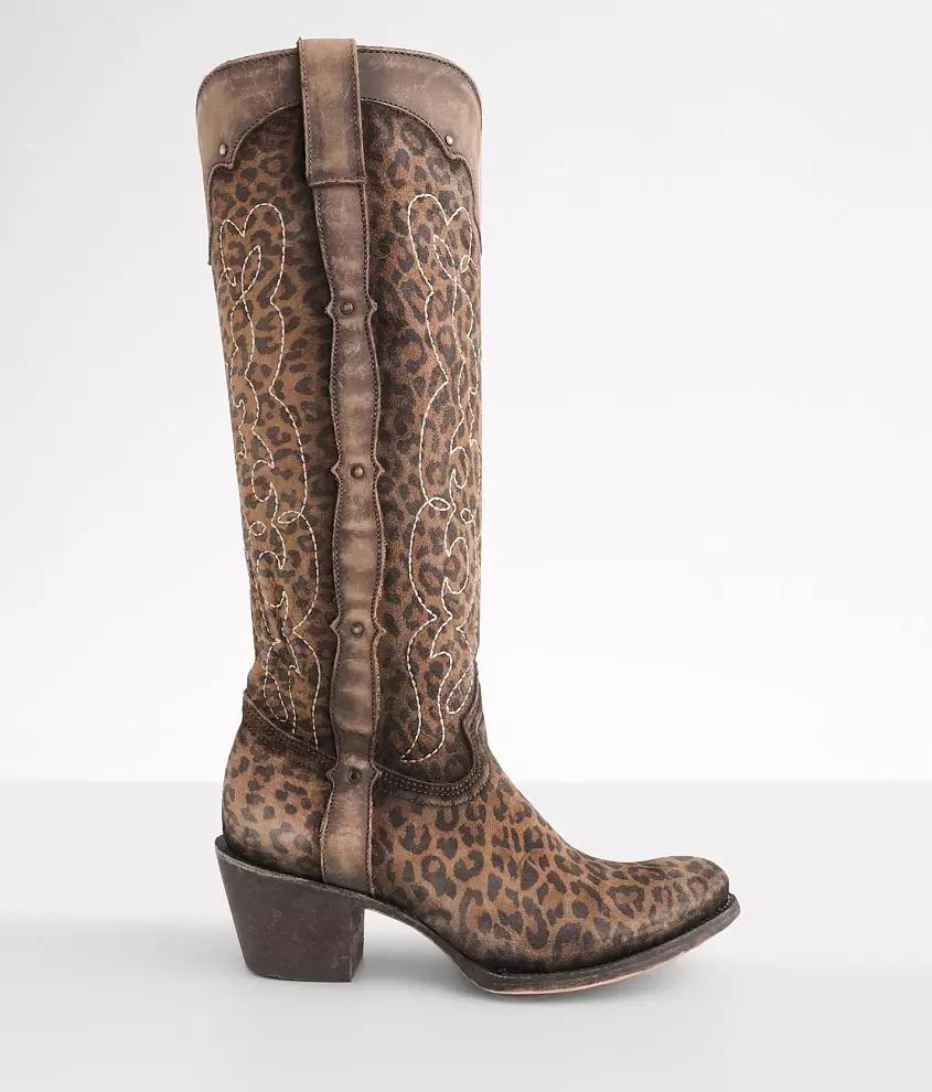 Leopard Print Leather Western Boot | Buckle