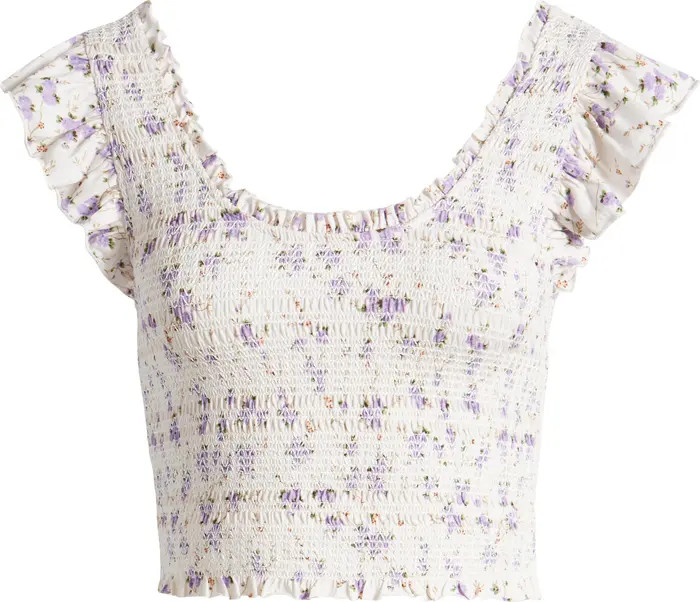 LoveShackFancy Dovi Floral Smocked Crop Top | Nordstrom | Nordstrom
