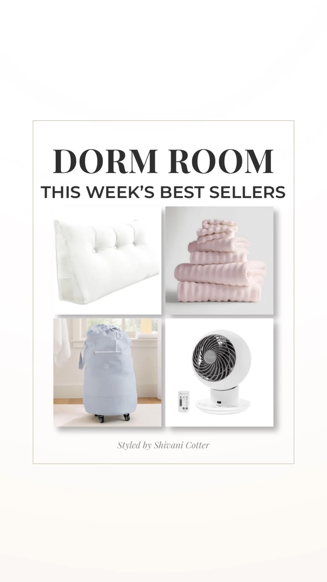 The dorm essentials everyone is buying right now (and for good reason).

If you’re getting ready for move in, these are the pieces that are worth it:
• Wedge pillow for sitting up in bed
• Woozoo fan that everyone swears by
• Quick dry towels for shared bathrooms
• Rolling laundry bag that saves your back

Save this so you don’t forget anything 🤍
dorm room must haves | college dorm essentials | dorm move in checklist | dorm bedding essentials | dorm organization ideas | dorm must haves 2026 | college packing list | dorm hacks | small dorm space ideas | dorm bathroom essentials | best dorm products 

 #LTKHome