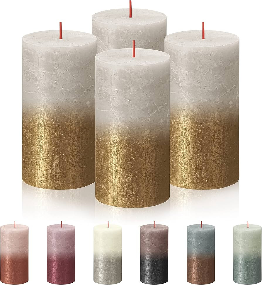 BOLSIUS 4 Pack Sandy Gray/Gold Sunset Rustic Metallic Pillar Candles - 2.75 X 5 Inches - Fine Eur... | Amazon (US)