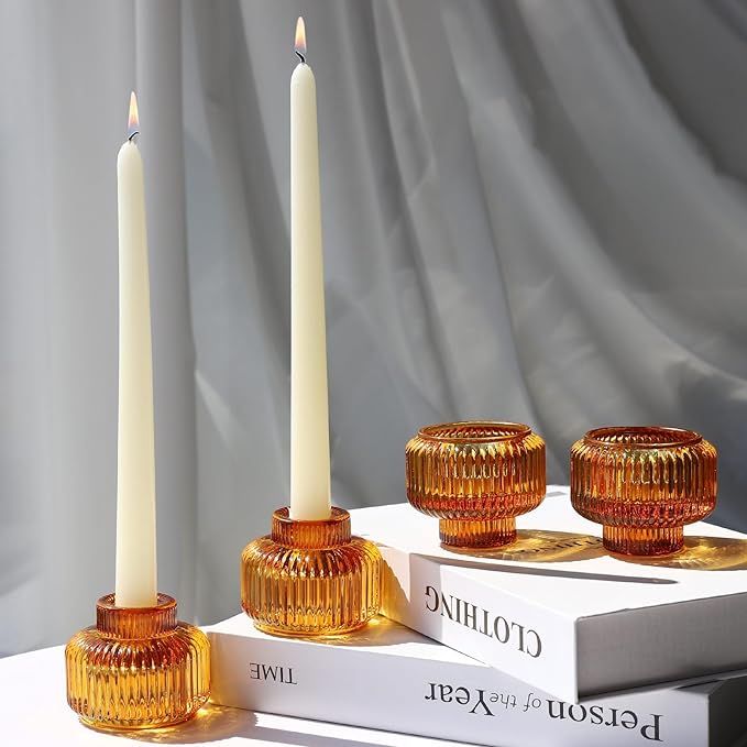 Woho Candlestick Holders Set of 4, Amber Votive Candle Holders for Fall Wedding Table Centerpiece... | Amazon (US)