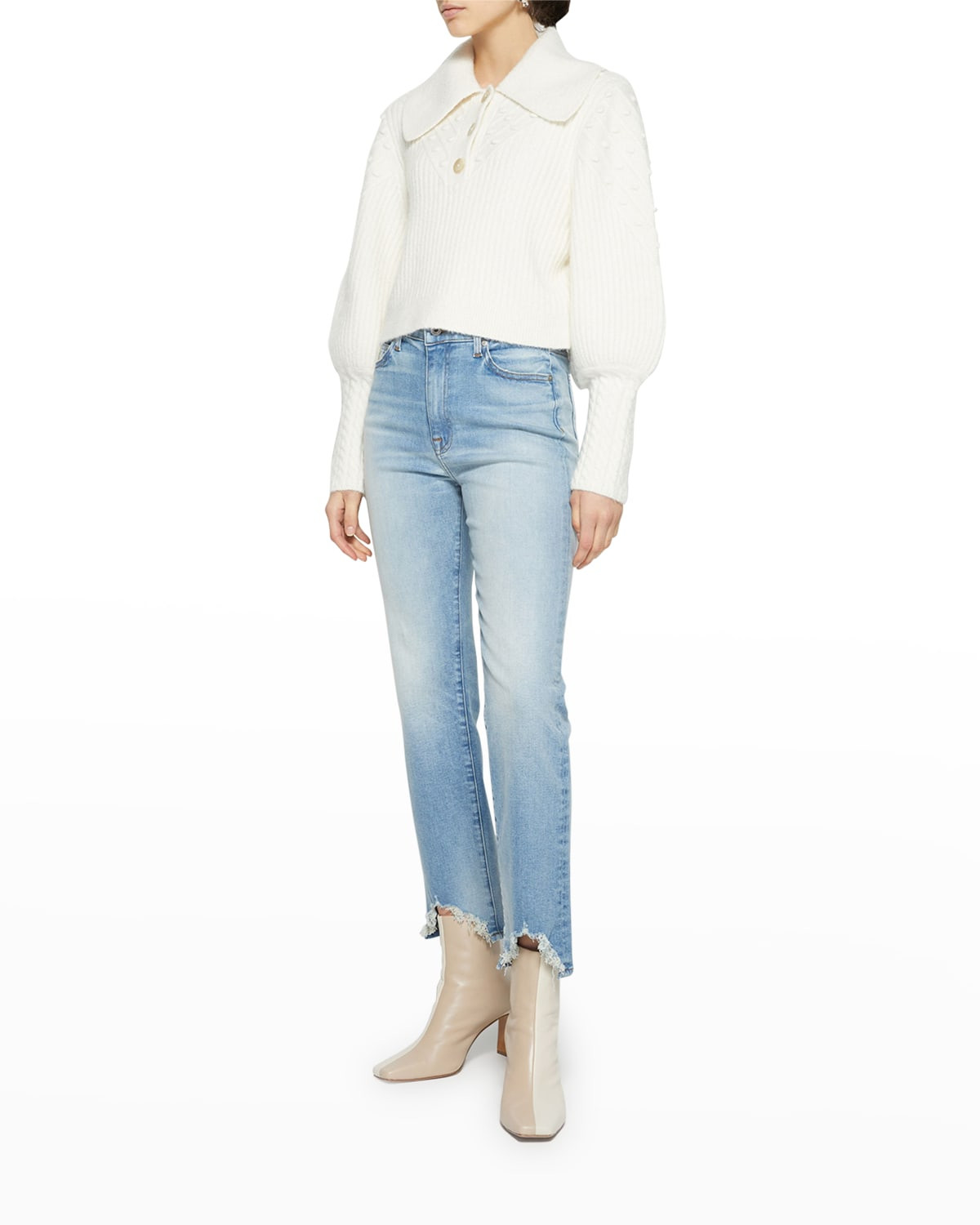 River High-Rise Frayed-Hem Jeans | Neiman Marcus