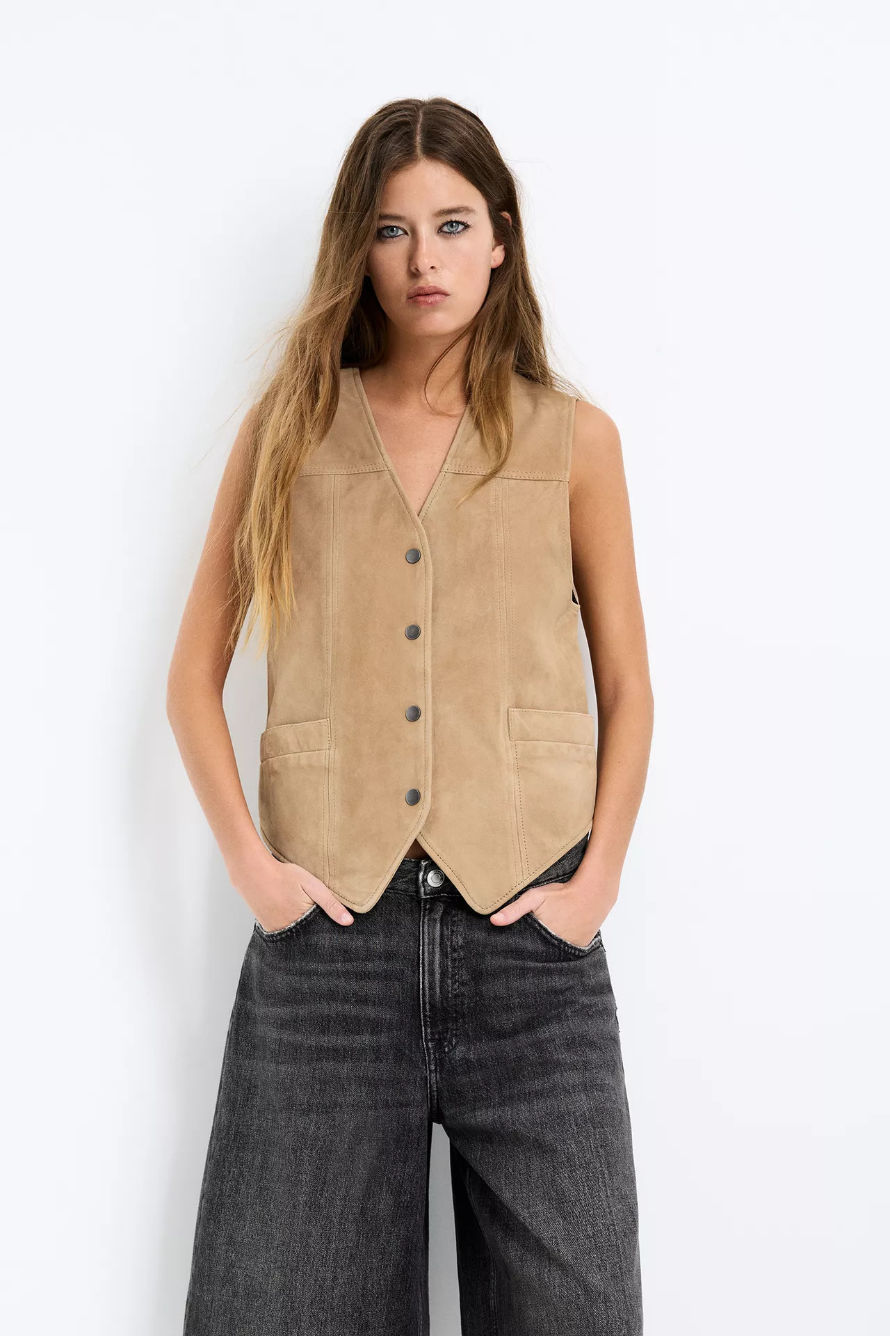 100% suede leather waistcoat | PULL and BEAR UK