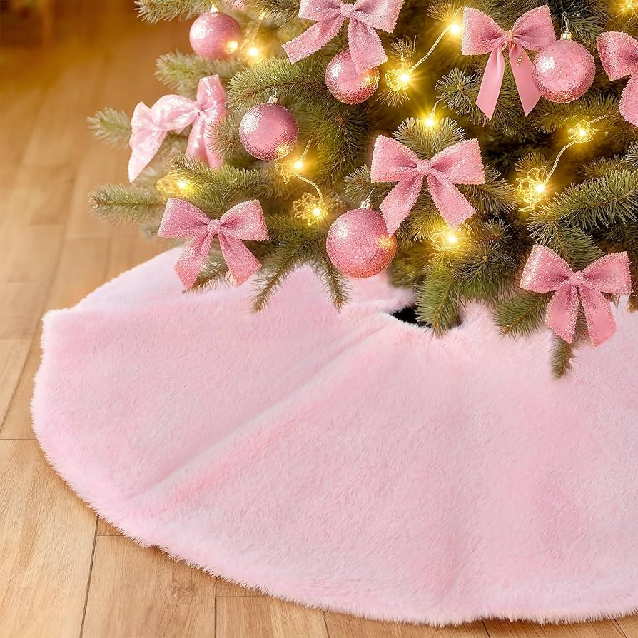 Pink Christmas Tree Skirt 24 inch Small Faux Fur Tree Skirt Xmas Decorations | Amazon (US)