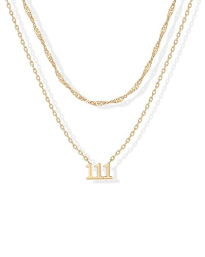 PAVOI 14K Yellow Gold Plated Angel Number Pendant Layering Necklace for Women | 111 Lucky Numerology Singapore Chain Necklace | Amazon (US)