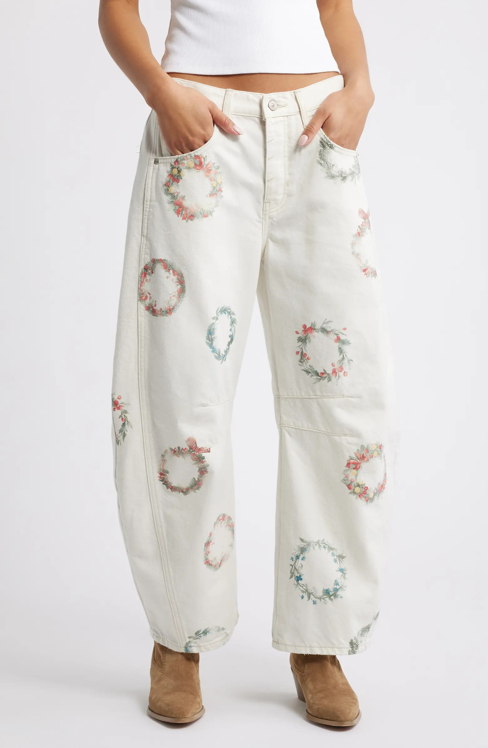 Good Luck Floral Print Barrel Jeans | Nordstrom Rack