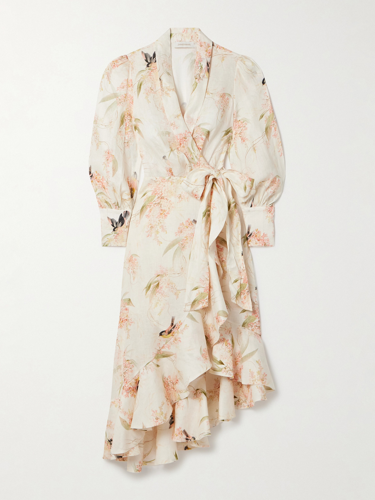 Zimmermann - + Net Sustain Printed Linen Midi Wrap Dress - Ivory | NET-A-PORTER (US)