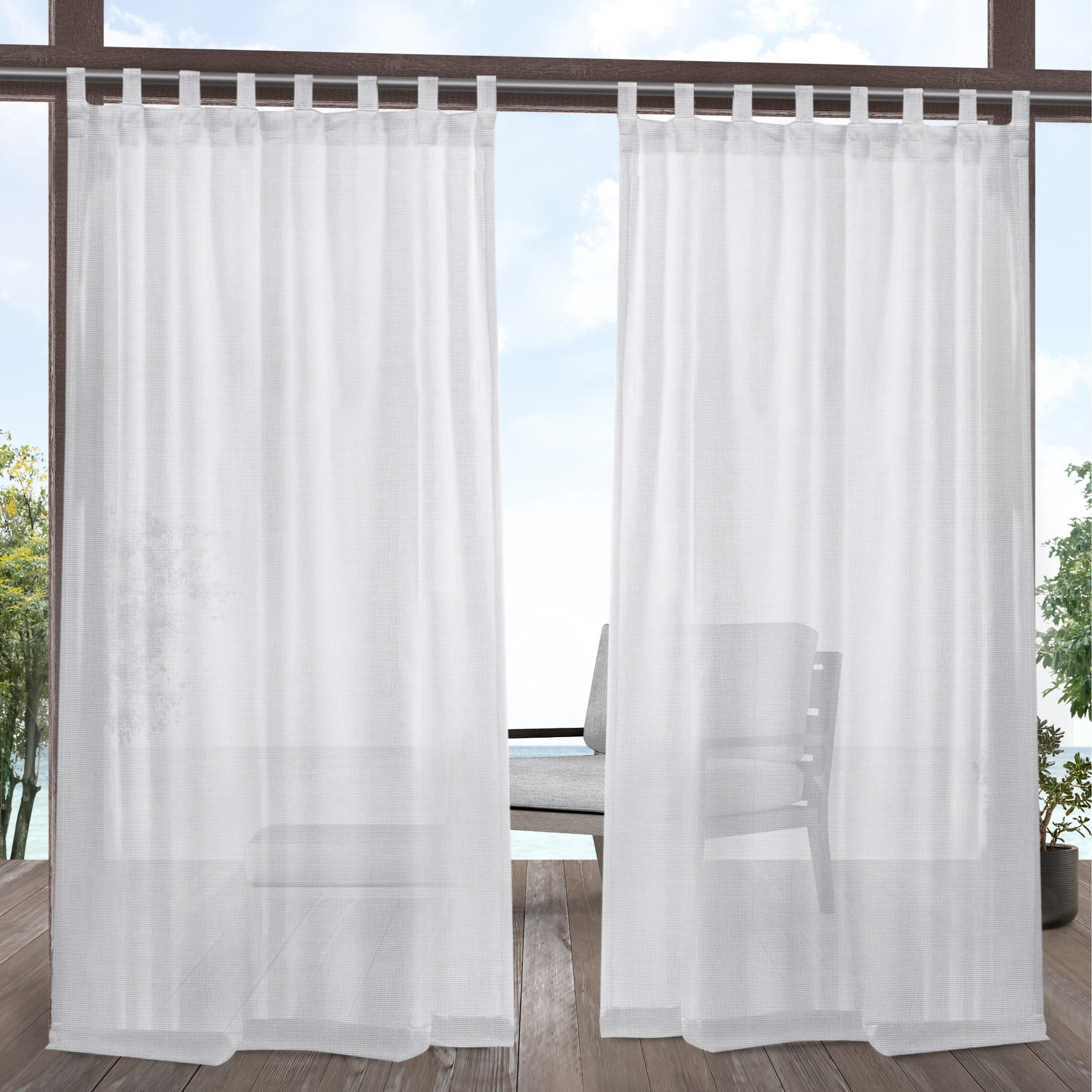 Exclusive Home Curtains Miami Semi-Sheer Indoor/Outdoor Tab Top Curtain Panel Pair, 54x96, Winter... | Walmart (US)