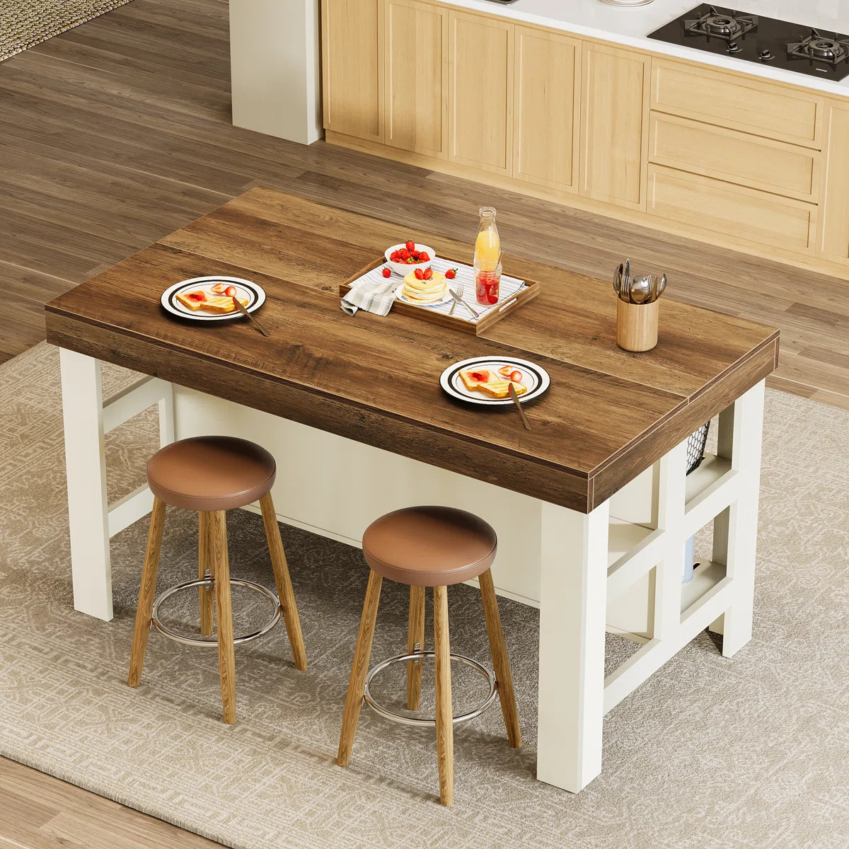 55.1" Kitchen Island Table With Storage And Seating For Kitchen Dining Room | Wayfair North America