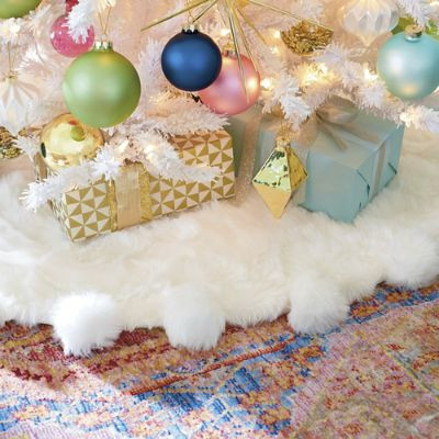 White Faux Fur Tree Skirt | Grandin Road