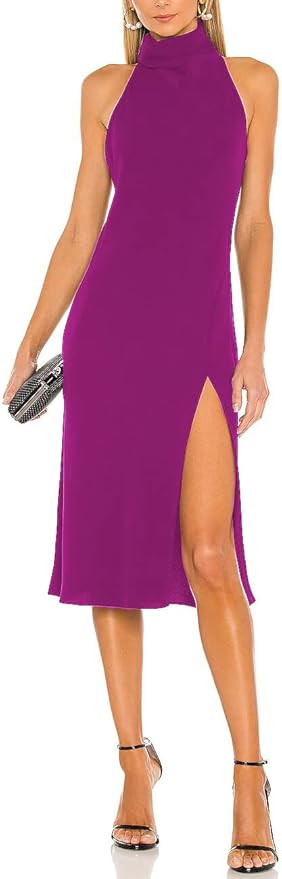 ALENDA DANMOS Women's Elegant Halter High Neck Dress Sleeveless Bodycon Midi Dress Side Split Coc... | Amazon (US)