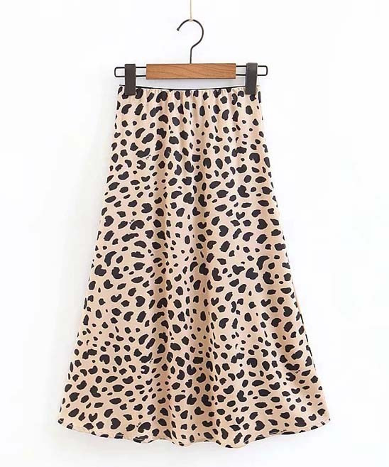 CELLABIE Women's Casual Skirts Picture - Beige & Black Leopard Midi Skirt - Women | Zulily