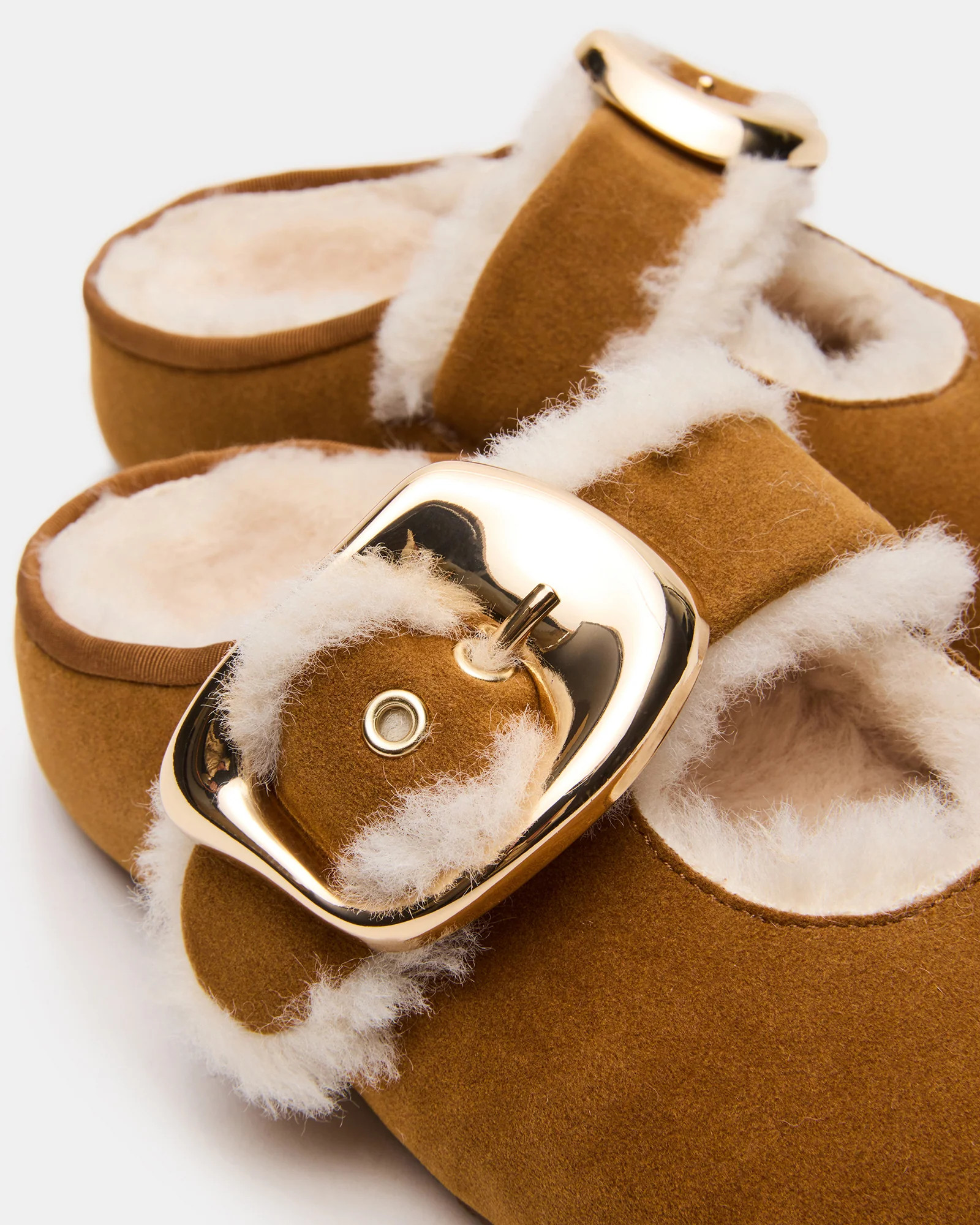 CLOUDY Chestnut Slip-On Mule Mary Jane Faux Fur Women's Flat | Steve Madden (US)