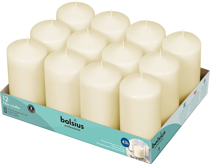 BOLSIUS 12 Ivory Pillar Candles Set - Unscented 43 Hour Long Lasting Candles - 2.7-x 5.1-inch Dri... | Amazon (US)