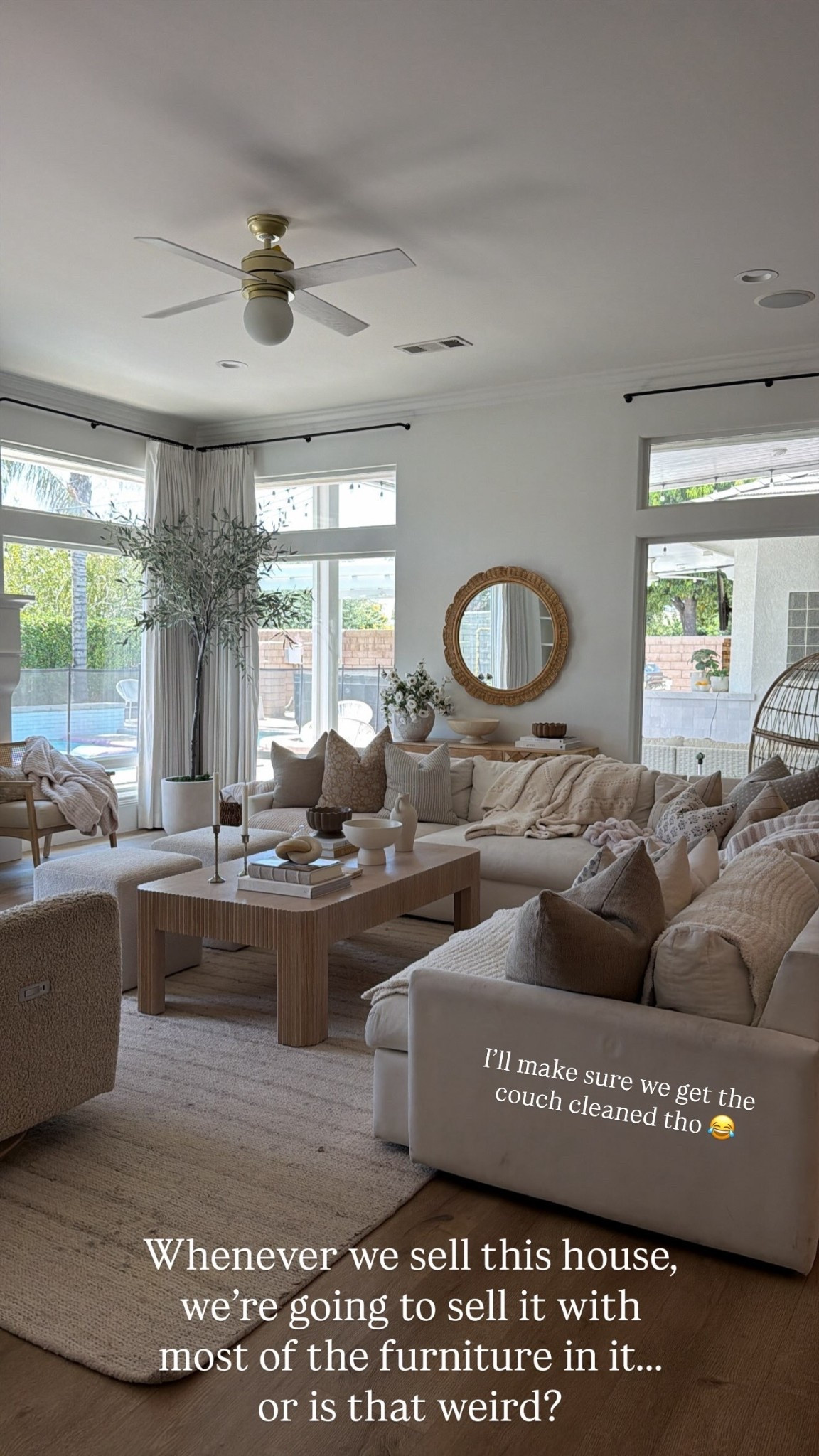 Whenever we sell this house, we’re going to sell it with most of the furniture in it…..
or is that weird?  I’ll make sure we get the couch cleaned tho 😂
