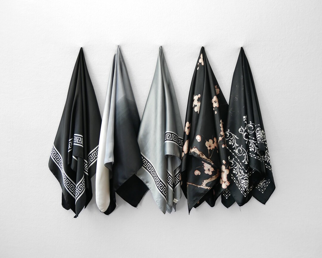 Classy Black and White Silk Polyester Scarf, Artistic Hair Wrap Large Bandanna, Elegant 90cm Squa... | Etsy (US)