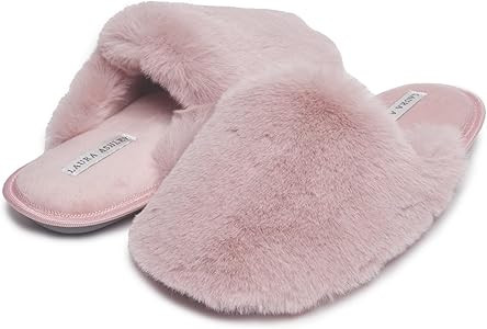 Laura Ashley Womens Soft Plush Memory Foam Scuff Slippers, Warm Fuzzy Fluffy Bedroom Slipper, Lad... | Amazon (US)